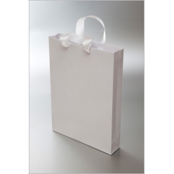 Дизайнерский подарочный пакет cтандарт белый с серебрянными перьями 24х32 см